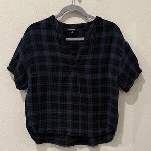 Madewell Plaid Popover V-Neck Women's Blouse Size Medium